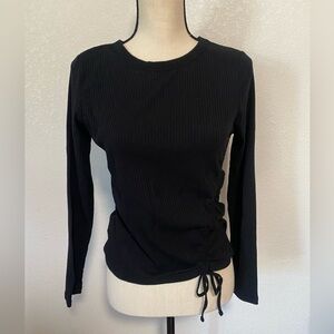 A New Day Long Sleeve Round Neck Side Drawstring Solid Top